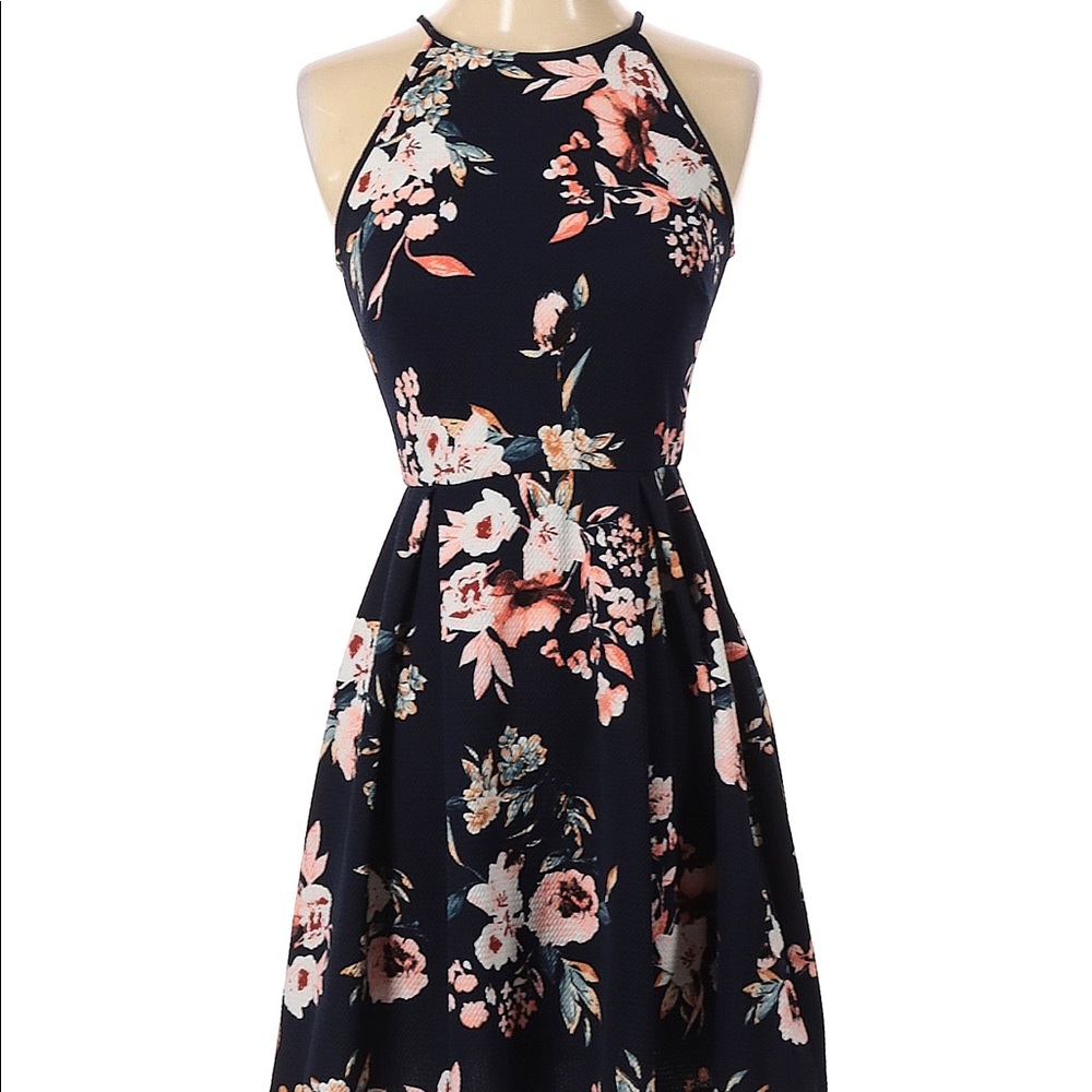 Soprano navy floral sleeveless dress Fit & flare